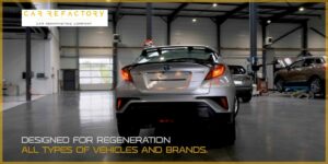 Toyota C-HR hybrid undergoing professional vehicle refurbishment at Car Refactory's dedicated facility